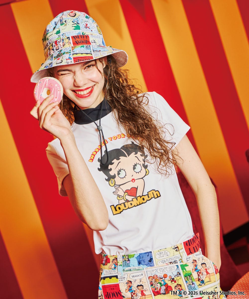 LOUDMOUTH×Betty Boop™ レディース モックネックシャツ ホワイト