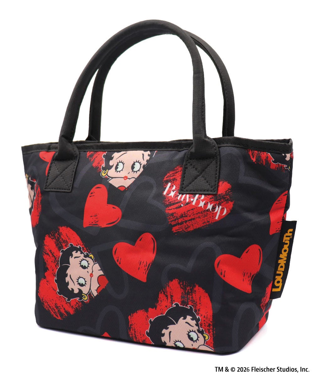 うーちゃん様 ストロベリーギフト柄 BOXポーチ 持ち手付き ブラック ラスト LOUDMOUTH×Betty Boop™ ラウンドポーチ Scribble Hearts Betty