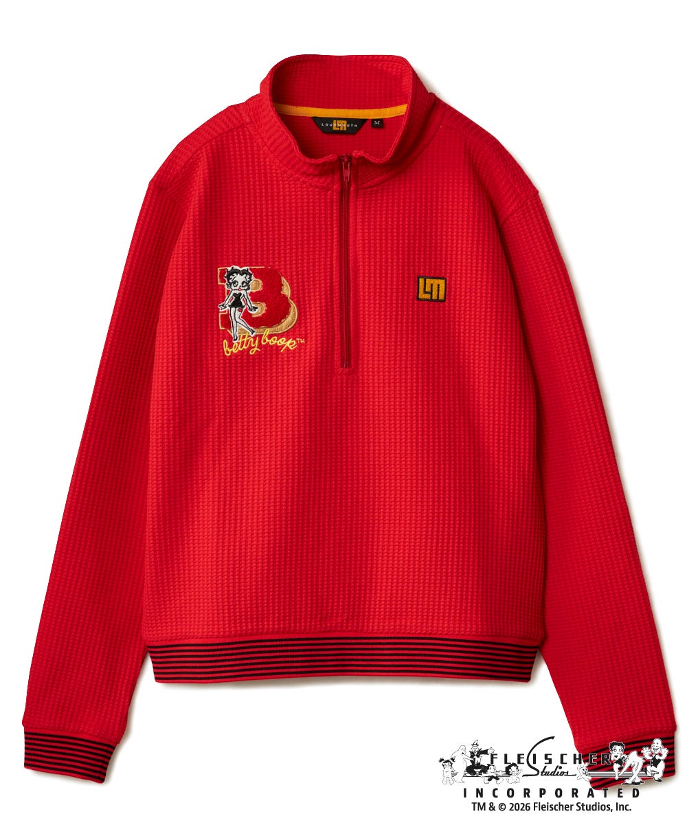 LOUDMOUTH レディース ゴルフシャツ ベティ・ブープ レッド LOUDMOUTH×Betty Boop™ レディース ワッフルハーフZIPシャツ